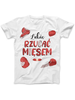 Koszulka Koszulka Damska Lubię rzucać mięsem Biała - Śmieszne T-Shirty z Nadrukami ?