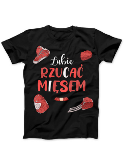 Koszulka Koszulka Damska Lubię rzucać mięsem Czarna - Śmieszne T-Shirty z Nadrukami ?