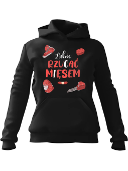 Bluza Damska z kapturem Lubię rzucać mięsem Czarna - Modna Odzież z Nadrukami ?