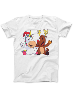 Koszulka Koszulka Damska Jednorożec i Reniferek Biała - Śmieszne T-Shirty z Nadrukami ?