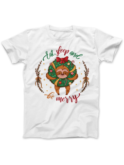 Koszulka Koszulka Damska Eat Sleep Merry Biała - Śmieszne T-Shirty z Nadrukami ?