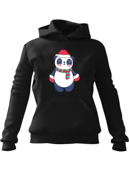 Bluza Damska z kapturem Świąteczna Panda Czarna - Modna Odzież z Nadrukami ?