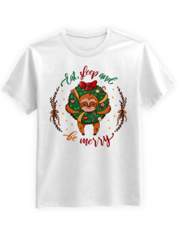 Koszulka Koszulka Męska Eat Sleep Merry Biała - Śmieszne T-Shirty z Nadrukami ?