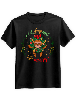 Koszulka Koszulka Męska Eat Sleep Merry Czarna - Śmieszne T-Shirty z Nadrukami ?