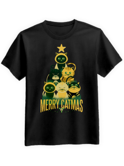 Koszulka Koszulka Męska Merry Catmas Czarna - Śmieszne T-Shirty z Nadrukami ?
