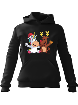 Bluza Męska z kapturem Jednorożec i Reniferek Czarna - Śmieszne gadżety z Nadrukami ?