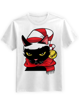 Koszulka Koszulka Męska Świąteczny Kot Biała - Śmieszne T-Shirty z Nadrukami ?