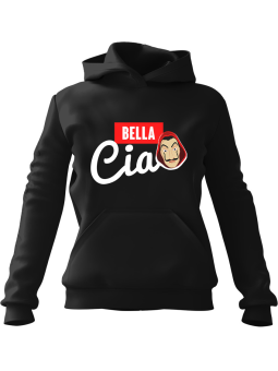 Bluza Damska z kapturem Bella Ciao Heist Czarna - Modna Odzież z Nadrukami ?