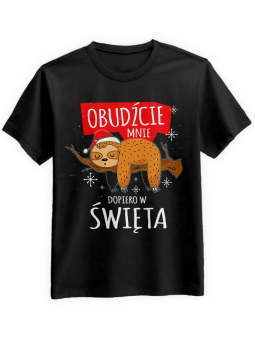 Koszulka Koszulka Męska Obudźcie mnie w święta Czarna - Śmieszne T-Shirty z Nadrukami ?