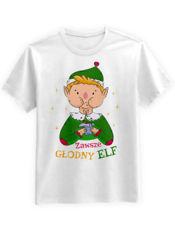 Koszulka Koszulka Męska Zawsze Głodny Elf Biała - Śmieszne T-Shirty z Nadrukami ?