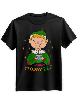 Koszulka Koszulka Męska Zawsze Głodny Elf Czarna - Śmieszne T-Shirty z Nadrukami ?