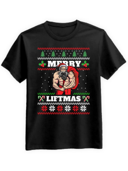 Koszulka Koszulka Męska Merry Liftmas Czarna - Śmieszne T-Shirty z Nadrukami ?