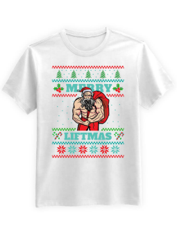 Koszulka Koszulka Męska Merry Liftmas Biała - Śmieszne T-Shirty z Nadrukami ?