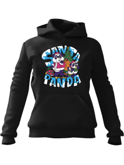 Bluza Damska z kapturem Santa Panda Czarna - Modna Odzież z Nadrukami ?