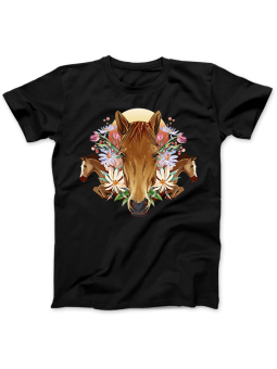 Koszulka Koszulka Damska Floral Horses Czarna - idealna dla fanów koni