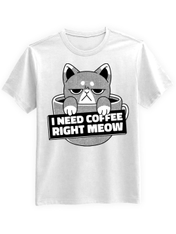 Koszulka Koszulka Męska Koszulka I Need Coffee Right Meow Biała - Do Pracy