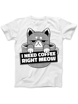 Koszulka Koszulka Damska Koszulka I Need Coffee Right Meow Biała - Dla Fanów Kawy