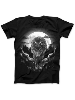 Koszulka Koszulka Damska Wolf Woods Moon Czarna - Wilk Zwierzęta