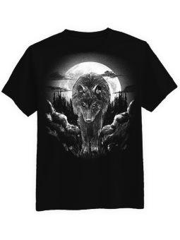 Koszulka Koszulka Męska Wolf Woods Moon Wilk Czarna - Wilk Zwierzęta