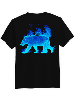 Koszulka Koszulka Męska Bear Animal On Fire Czarna - Niedźwiedź Zwierzęta