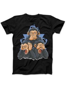 Koszulka Koszulka Damska Three Wise Monkeys Czarna - Zwierzęta Małpy