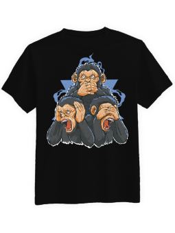 Koszulka Koszulka Męska Three Wise Monkeys Czarna - Małpy Zwierzęta