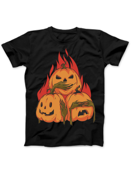 Koszulka Koszulka Męska Płonące Dynie   Czarna - halloween dynia impreza