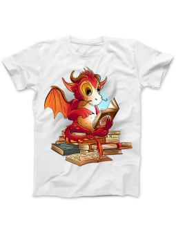 Koszulka Koszulka Damska Czytający Smok Biała - książki smok czytanie