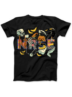 Koszulka Koszulka Damska Nurse Halloween czarna - halloween dynia