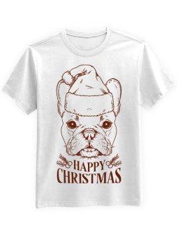 Koszulka Koszulka Męska Świąteczny Buldog  Biała - piwo święta mikołaj