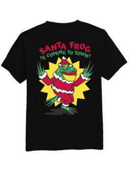 Koszulka Koszulka Męska Świąteczna Żaba  Czarna - piwo święta mikołaj