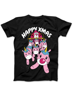 Koszulka Koszulka Damska Jednorożce z Mikołajem Czarna - Dziadek Do Orzechów Święta