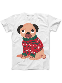 Koszulka Koszulka Damska Pies w Świątecznym Swetrze Biała - Dziadek Do Orzechów Święta