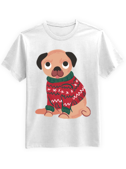 Koszulka Koszulka Męska Pies w Świątecznym Swetrze  Biała - piwo święta mikołaj