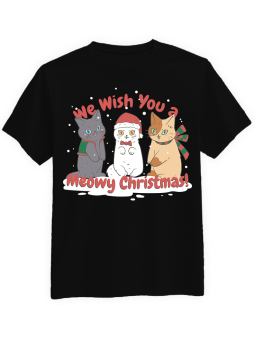 Koszulka Koszulka Męska Meowy Christmas Niego Czarna - piwo święta mikołaj