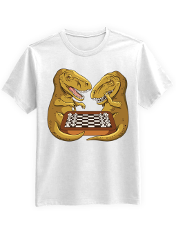 Koszulka Koszulka Męska Dinozaury Grające w Szachy Biała - Śmieszne T-Shirty z Nadrukami ?