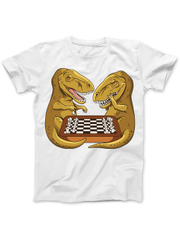 Koszulka Koszulka Damska Dinozaury Grające w Szachy Biała - Śmieszne T-Shirty z Nadrukami ?