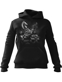 Bluza Damska z kapturem Wojenne Szachy Czarna - Modna Odzież z Nadrukami ?