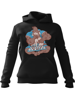 Bluza Damska z kapturem Zamyślony Goryl Szachy Czarna - Modna Odzież z Nadrukami ?