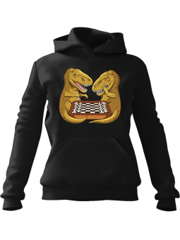 Bluza Damska z kapturem Dinozaury Grające w Szachy Czarna - Modna Odzież z Nadrukami ?