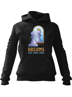 Bluza Damska z kapturem Szachy Pionek Królowa Czarna - Modna Odzież z Nadrukami ?