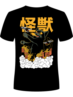 Koszulka Koszulka Męska Anime Kot Kaiju Czarna - Śmieszne T-Shirty z Nadrukami ?