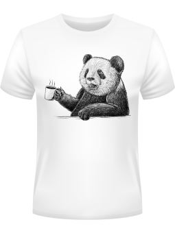 Koszulka Koszulka Męska Panda Pijąca Kawę Biała - Śmieszne T-Shirty z Nadrukami ?