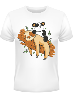 Koszulka Koszulka Męska Panda Siedząca na Leniwcu Biała - Śmieszne T-Shirty z Nadrukami ?