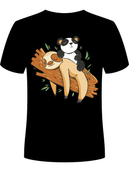 Koszulka Koszulka Męska Panda Siedząca na Leniwcu Czarna - Kung Fu Panda Zwierzęta