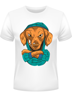 Koszulka Koszulka Męska Groźny Jamnik Biała - Śmieszne T-Shirty z Nadrukami ?