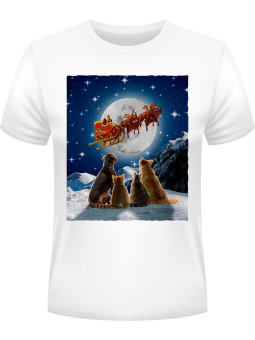 Koszulka Koszulka Męska Psy i Koty Witające Mikołaja Biała - Śmieszne T-Shirty z Nadrukami ?