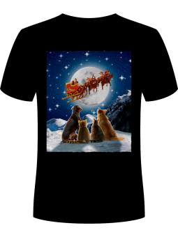 Koszulka Koszulka Męska Psy i Koty Witające Mikołaja Czarna - Śmieszne T-Shirty z Nadrukami ?