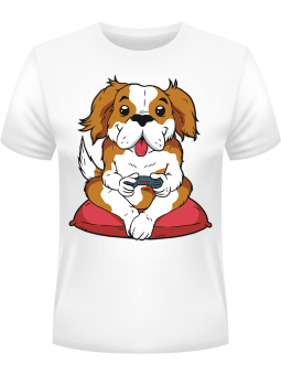 Koszulka Koszulka Męska Pies Gamer Biała - Śmieszne T-Shirty z Nadrukami ?