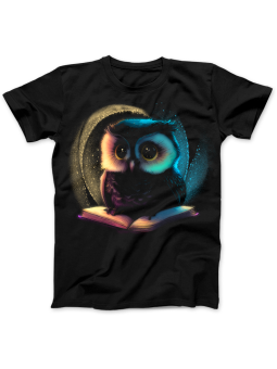 Koszulka Koszulka Damska Słodka Sowa z Książką Czarna - Śmieszne T-Shirty z Nadrukami ?
